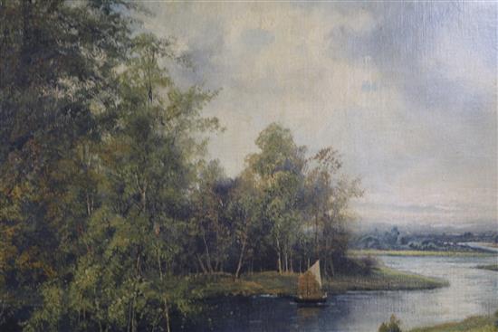 Octavius Thomas Clark (1850-1921), oil on canvas, river landscape, 50 x 74cm